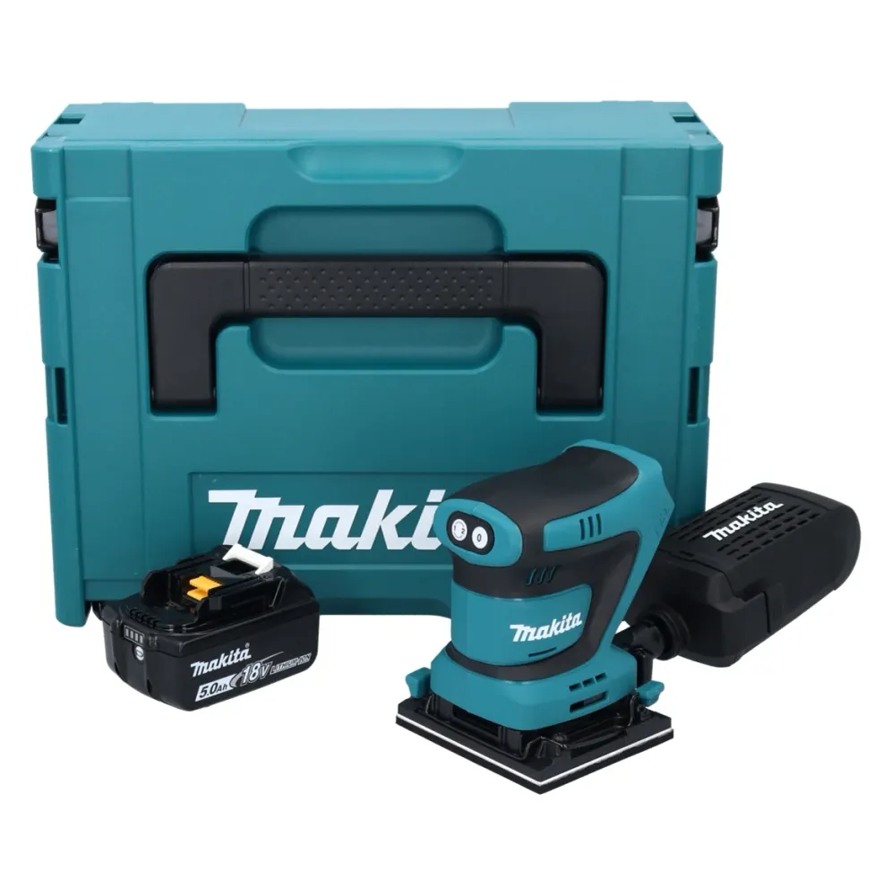 Lijadora orbital sin cable Makita DBO 481 T1J 18 V 112 x 102 mm + 1x baterí recargable 5,0 Ah + Makpac - sin cargador