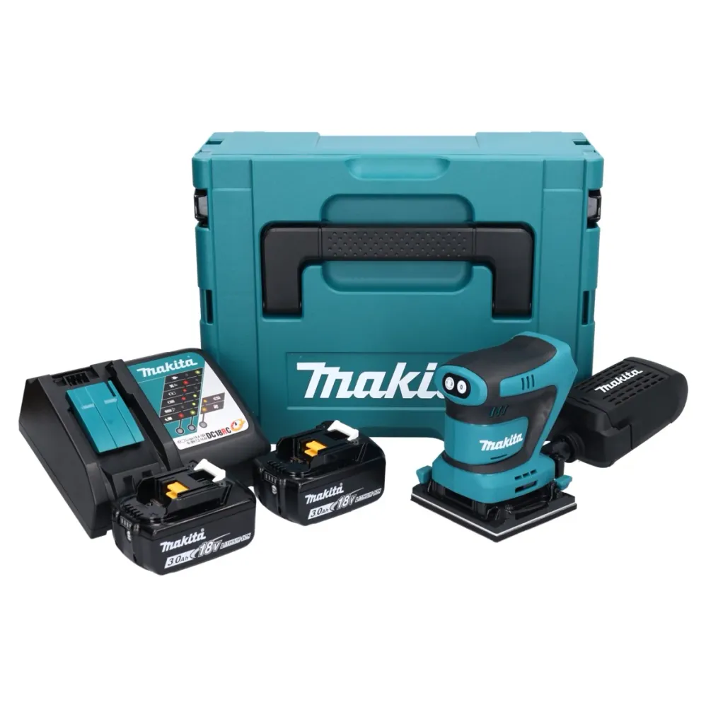 Lijadora orbital sin cable Makita DBO 480 RFJ 18 V 112 x 102 mm + 2x baterí recargable 3,0 Ah + cargador + Makpac