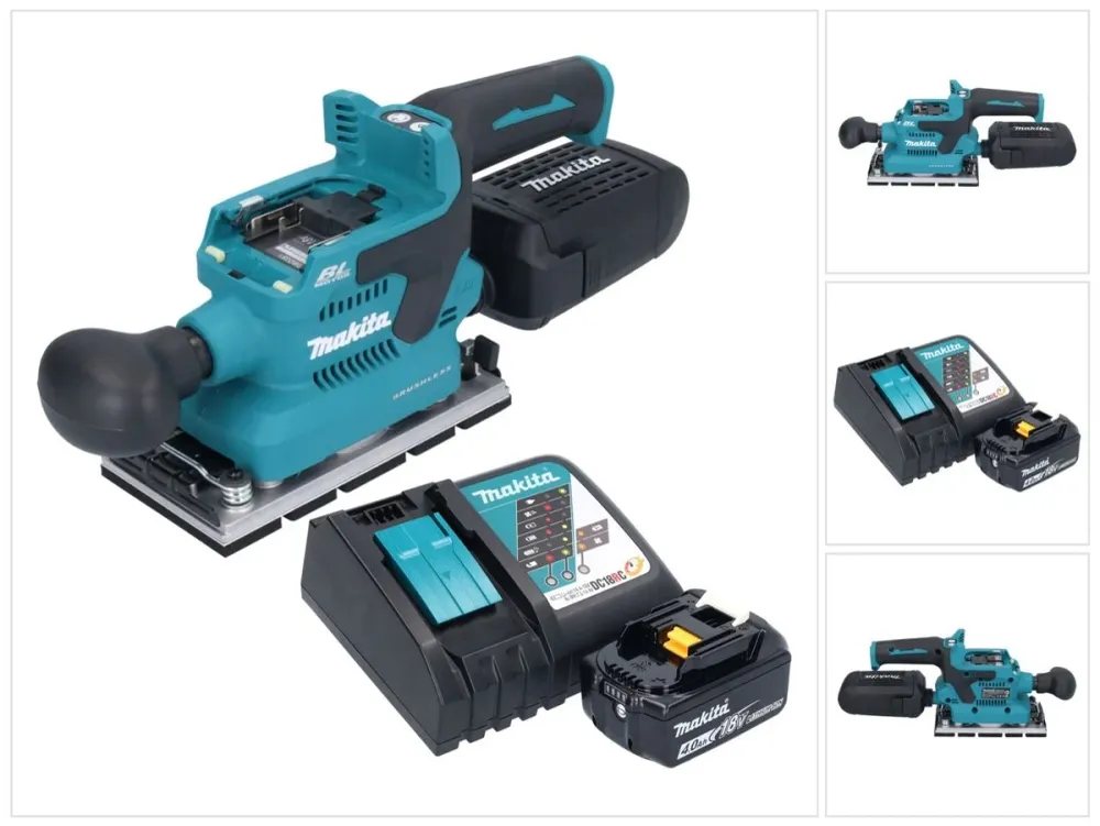 Lijadora vibratoria sin cable Makita DBO 381 RM1U 18 V 93 x 185 mm sin escobillas + 1x baterí 4,0 Ah + cargador
