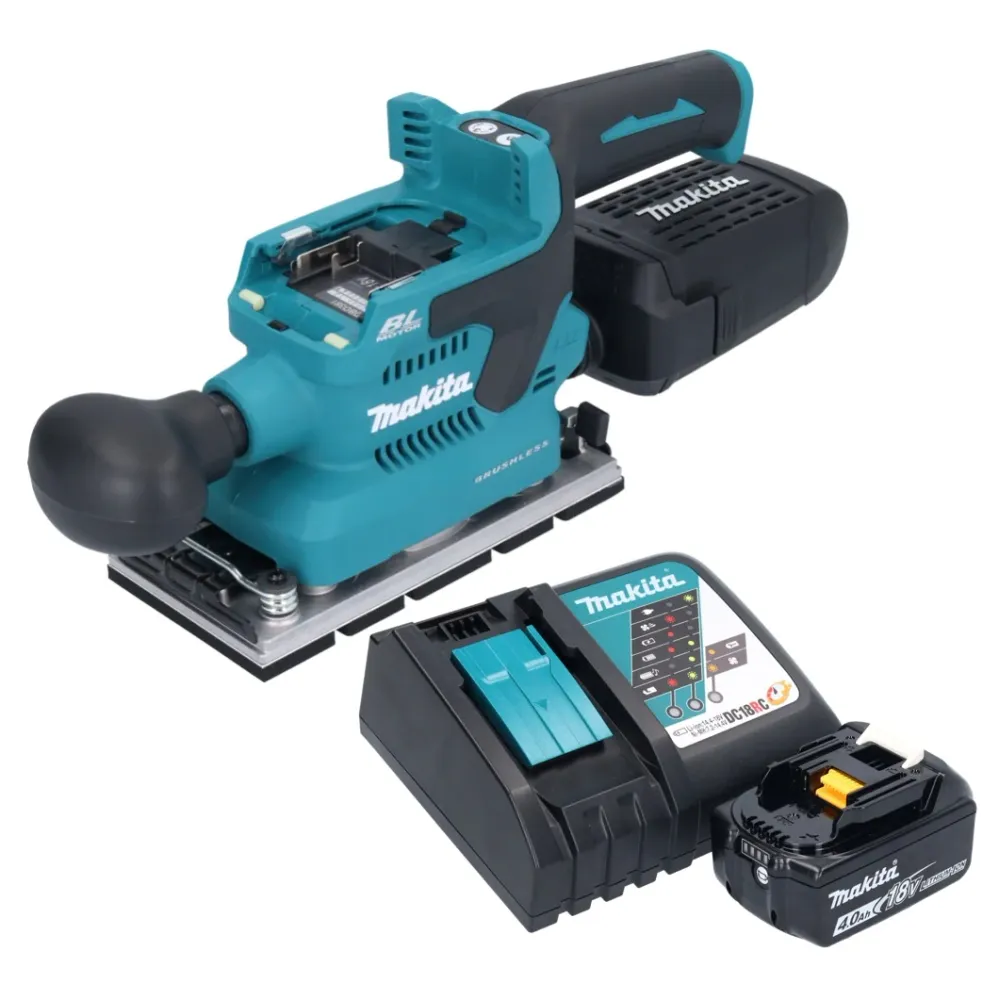 Lijadora vibratoria sin cable Makita DBO 381 RM1U 18 V 93 x 185 mm sin escobillas + 1x baterí 4,0 Ah + cargador