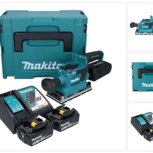 Lijadora vibratoria sin cable Makita DBO 381 RTJU 18 V 93 x 185 mm sin escobillas + 2x baterí 5,0 Ah + cargador + Makpac