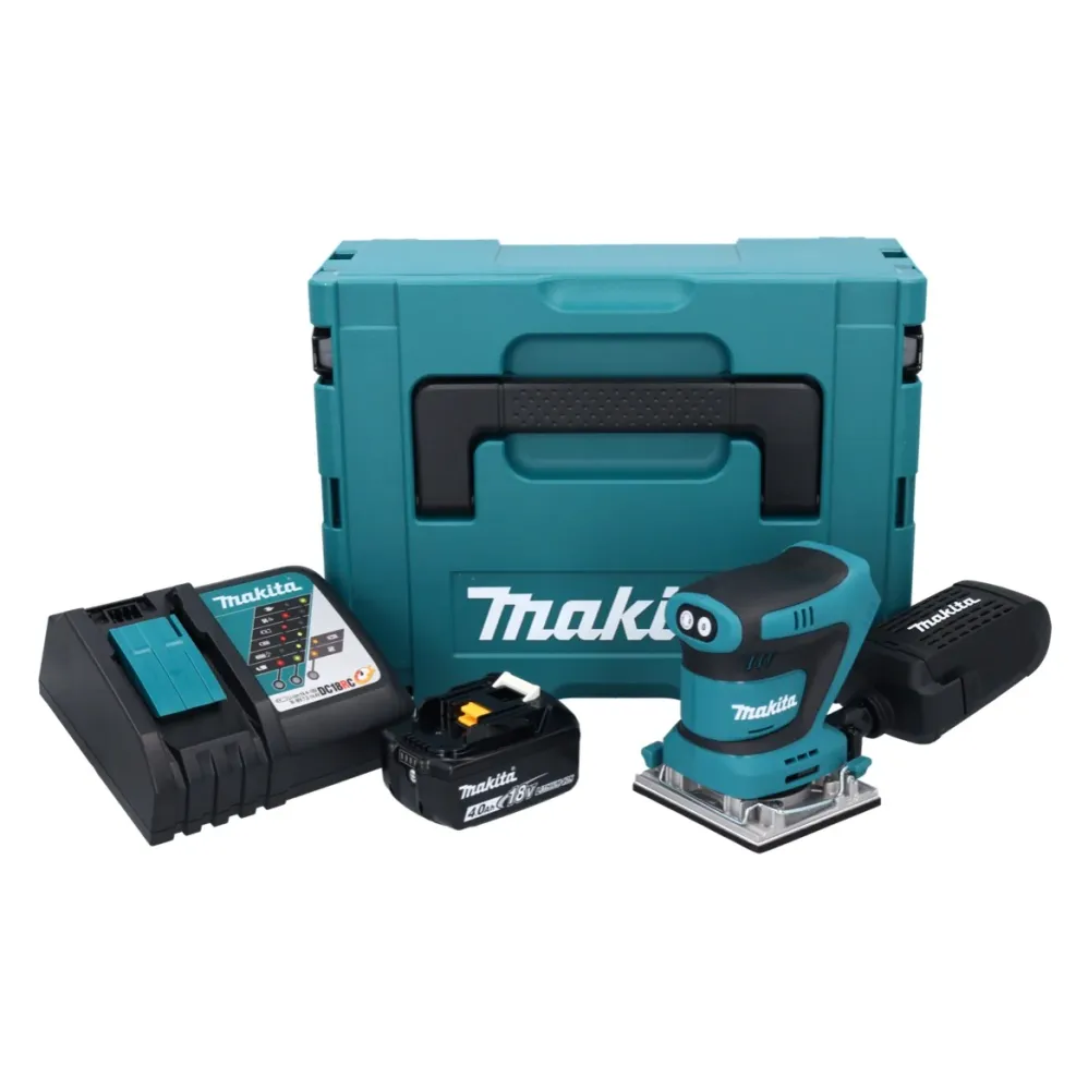 Lijadora vibratoria sin cable Makita DBO 482 RM1J 18 V 112 x 102 mm + 1x baterí 4,0 Ah + cargador + Makpac