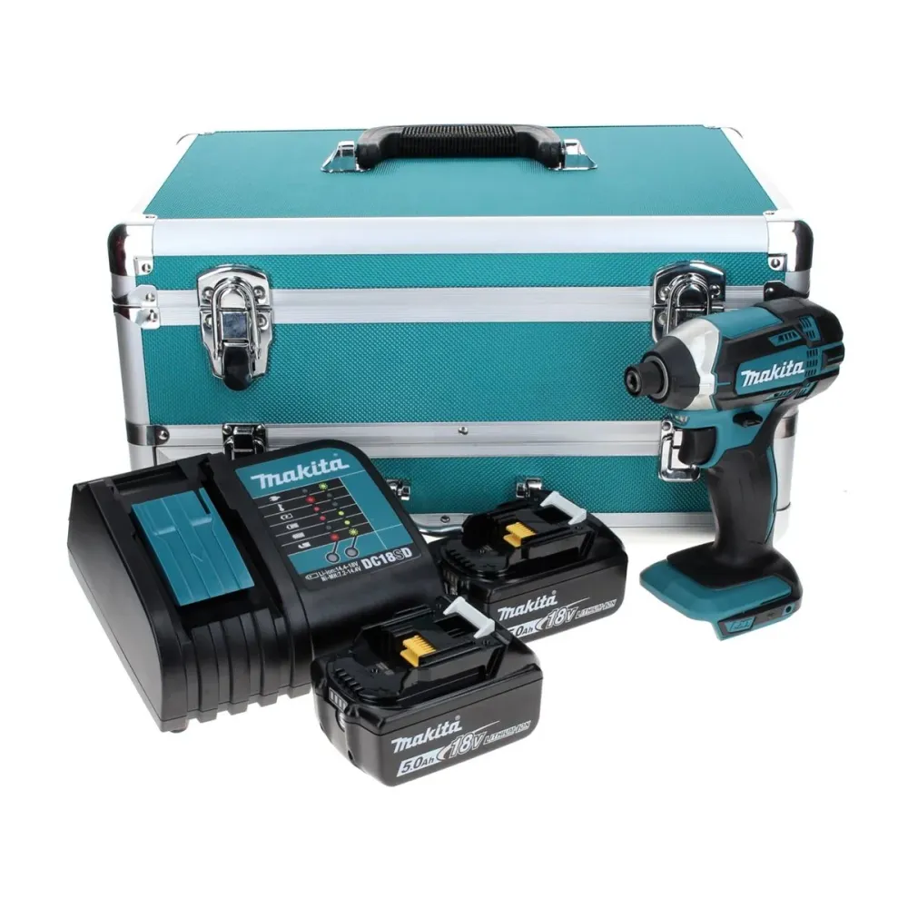 Llave de impacto baterí Makita DTD 152 STTX 18 V 165 Nm + 2x baterías 5,0 Ah + cargador + juego de brocas de 70 piezas + m...