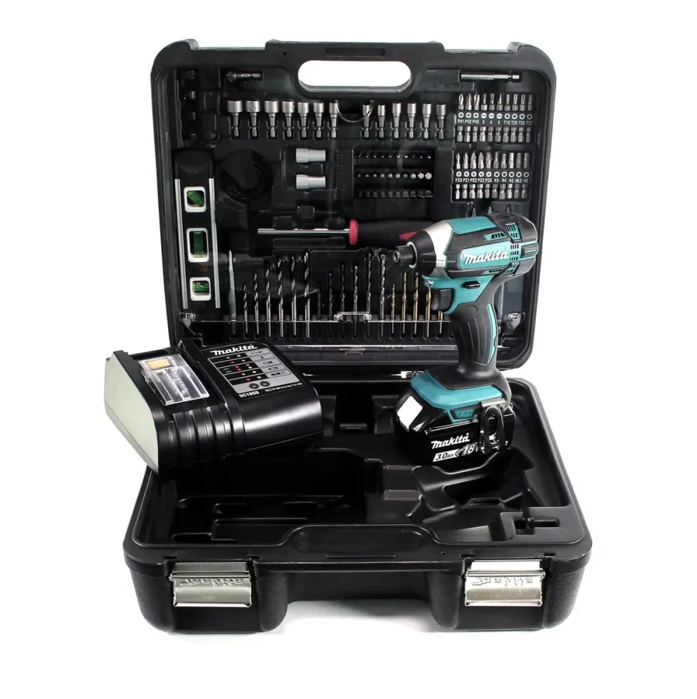 Llave de impacto baterí Makita DTD 152 SFTK 18 V 165 Nm + 1x baterí 3,0 Ah + cargador + set de accesorios 101 piezas + est...