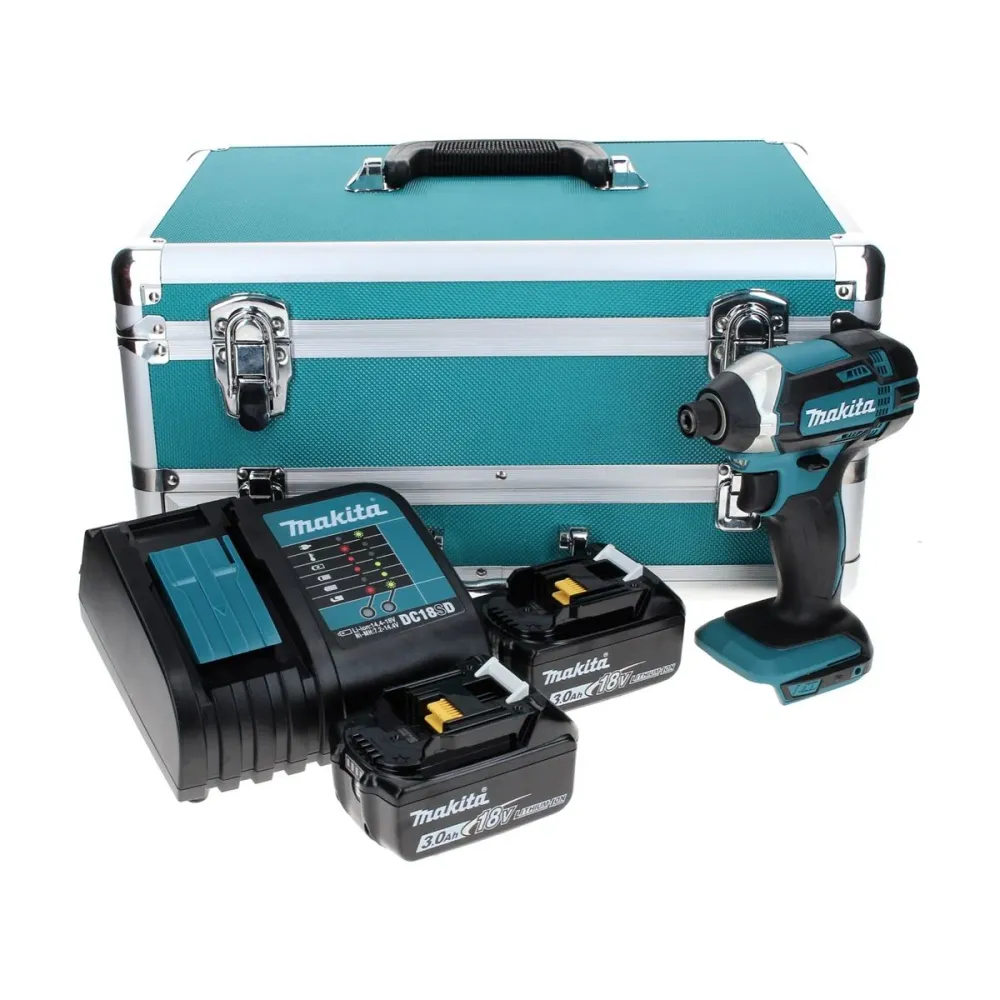 Llave de impacto baterí Makita DTD 152 SFTX 18 V 165 Nm + 2x baterías 3,0 Ah + cargador + juego de brocas de 70 piezas + m...