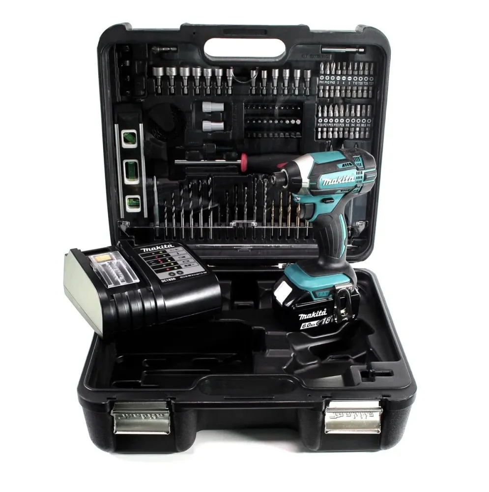 Llave de impacto baterí Makita DTD 152 SGTK 18 V 165 Nm + 1x baterí 6,0 Ah + cargador + set de accesorios 101 piezas + est...