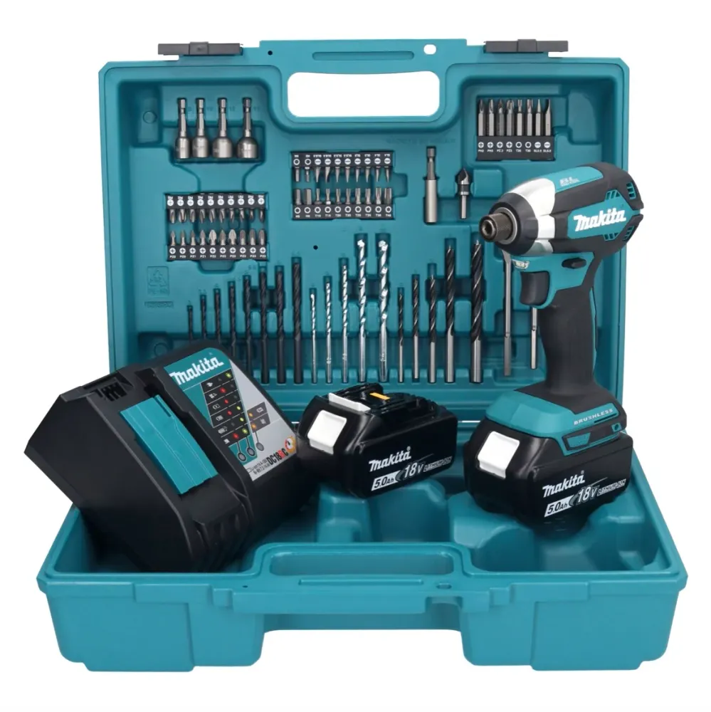 Llave de impacto baterí Makita DTD 153 RTX1 18 V 170 Nm 1/4" sin escobillas + 2x baterías 5,0 Ah + cargador + set de acces...