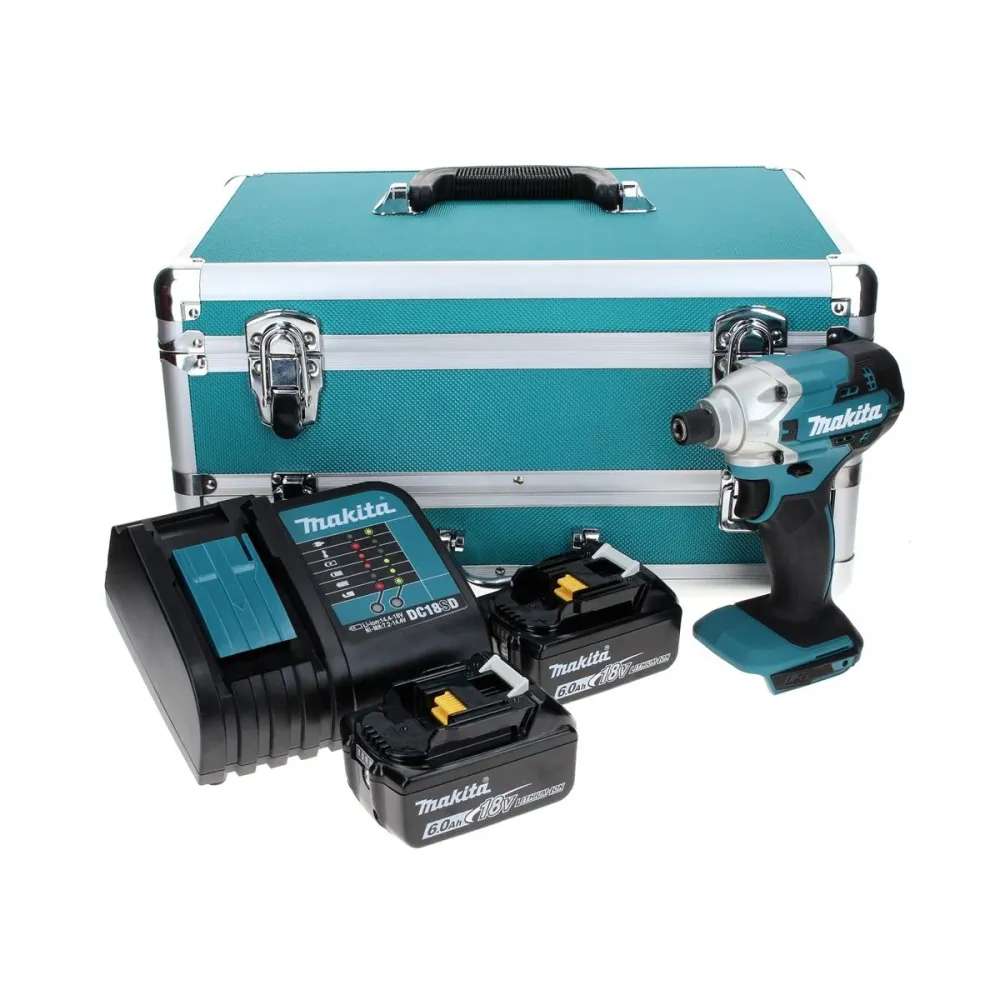 Llave de impacto baterí Makita DTD 156 SGTX 18 V 155 Nm + 2x baterías 6,0 Ah + cargador + juego de brocas de 70 piezas + m...