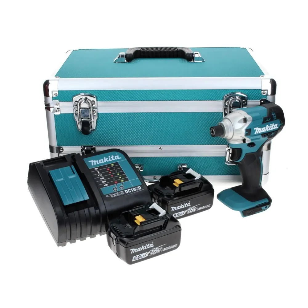 Llave de impacto baterí Makita DTD 156 STTX 18 V 155 Nm + 2x baterías 5,0 Ah + cargador + juego de brocas de 70 piezas + m...