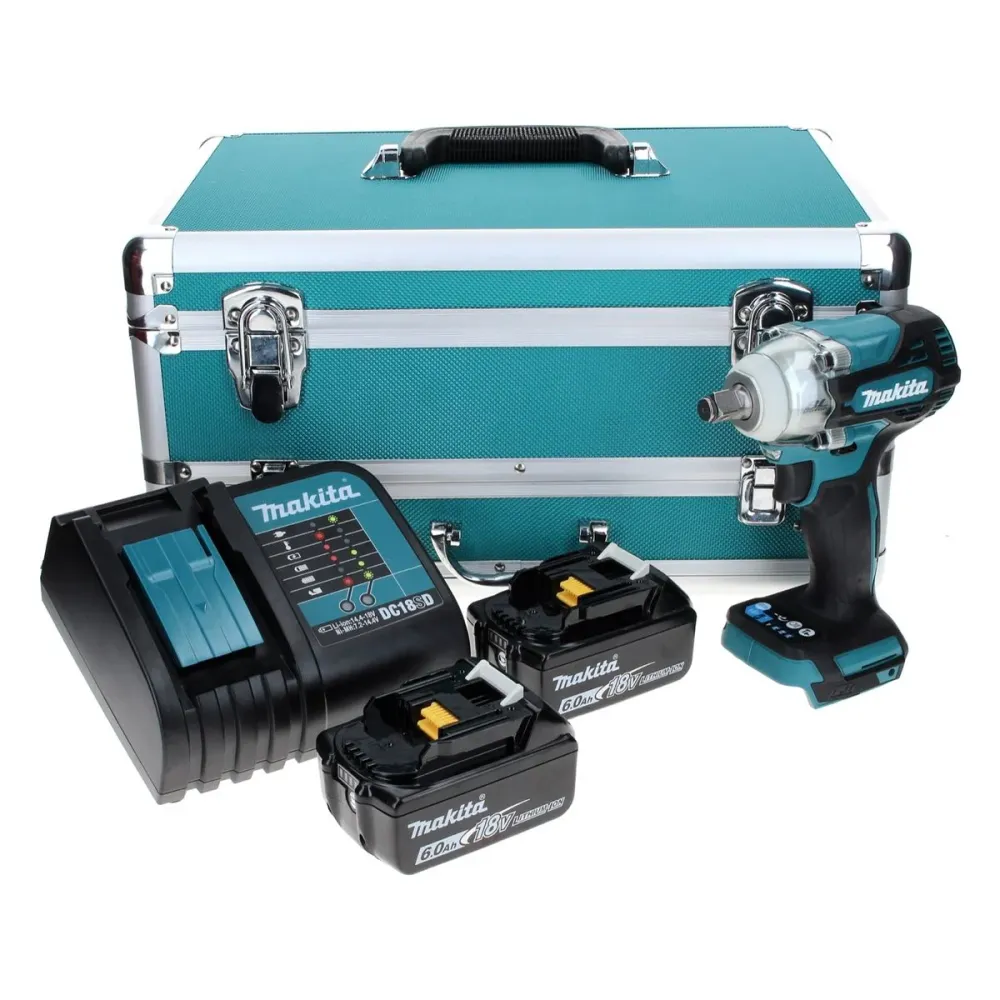 Llave de impacto baterí Makita DTW 300 SGTX 18 V 330 Nm 1/2" sin escobillas + 2x baterías 6,0 Ah + cargador + juego de bro...