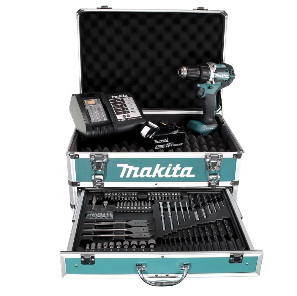Llave de impacto inalámbrica Makita DDF 484 SMX4 18 V 54 Nm sin escobillas + 1x baterí 4,0Ah + cargador + 70 piezas. Juego...