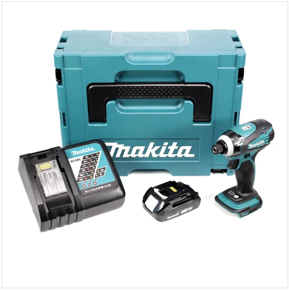 Llave de impacto inalámbrica Makita DTD 146 Y1J-D 18 V Li-ion en Makpac con 1 baterí BL 1815 N 1.5 Ah y cargador DC 18 RC