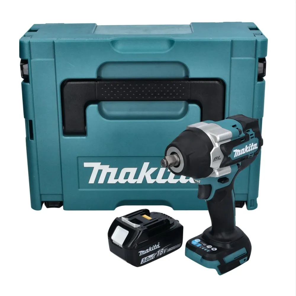 Llave de impacto sin cable Makita DTW 700 F1J 18 V 700 Nm 1/2" XPT Sin escobillas + 1x baterí recargable 3,0 Ah + Makpac -...