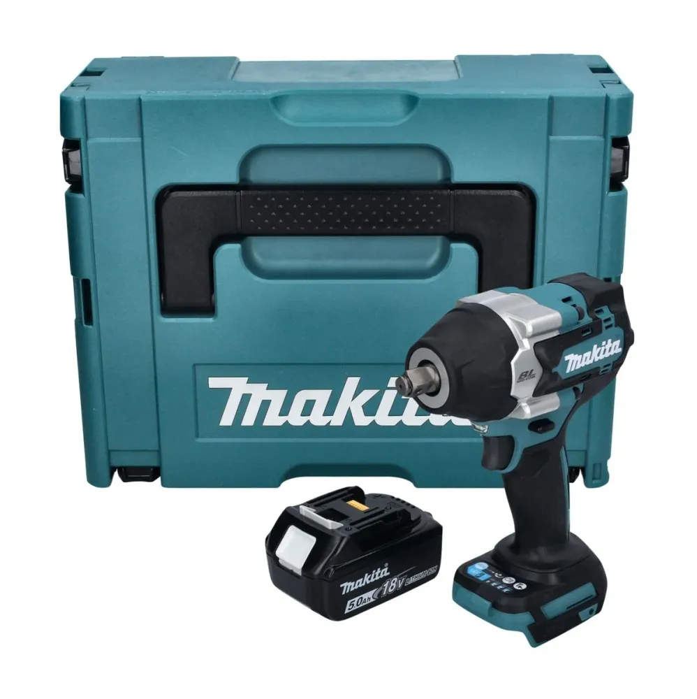 Llave de impacto sin cable Makita DTW 700 T1J 18 V 700 Nm 1/2" XPT Sin escobillas + 1x baterí recargable 5,0 Ah + Makpac -...