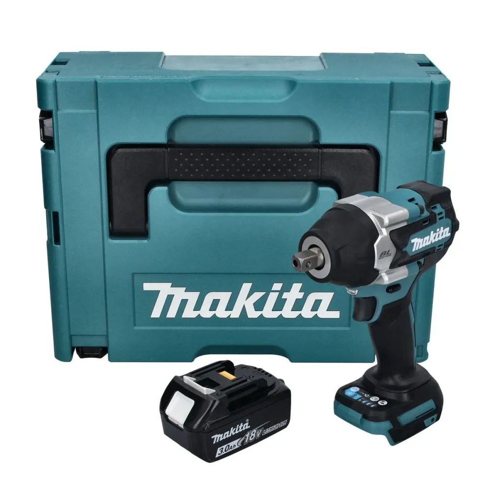 Llave de impacto sin cable Makita DTW 701 F1J 18 V 700 Nm 1/2" XPT Sin escobillas + 1x baterí recargable 3,0 Ah + Makpac -...