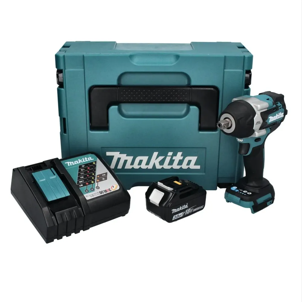 Llave de impacto sin cable Makita DTW 701 RF1J 18 V 700 Nm 1/2" XPT Brushless + 1x baterí recargable 3.0 Ah + cargador + M...