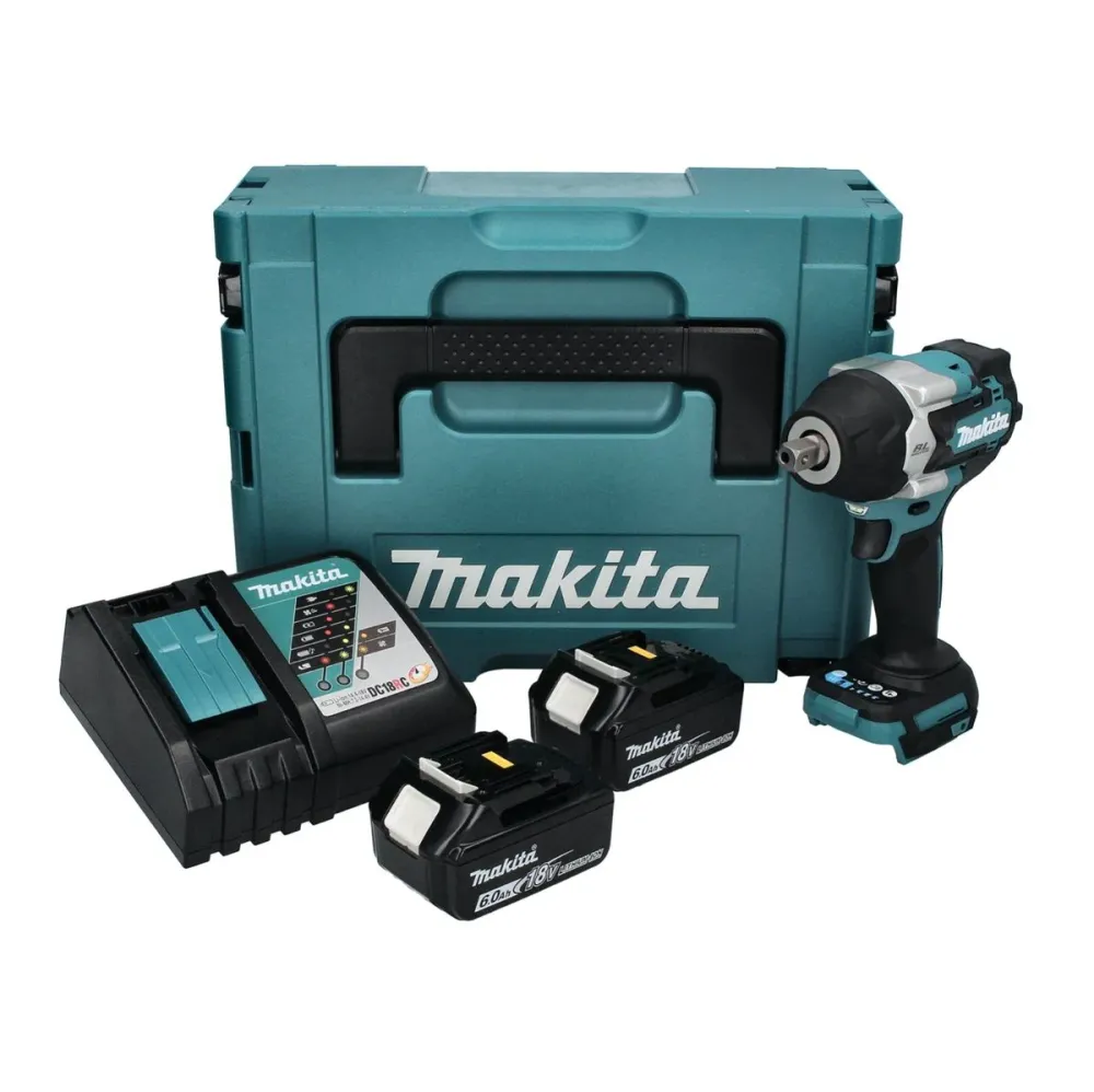 Llave de impacto sin cable Makita DTW 701 RGJ 18 V 700 Nm 1/2" XPT Brushless + 2x baterí recargable 6,0 Ah + cargador + Ma...