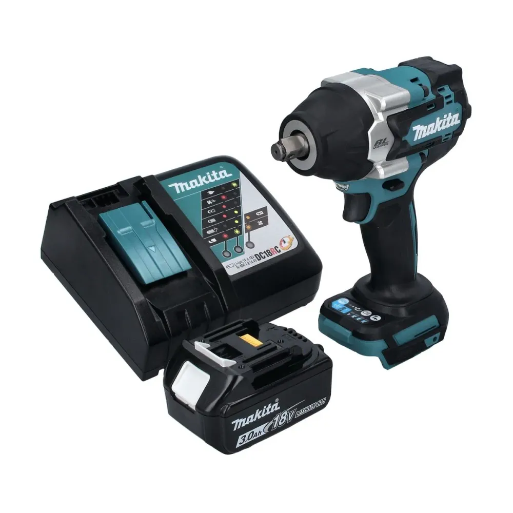 Llave de impacto sin cable Makita DTW 700 RF1 18 V 700 Nm 1/2" XPT Sin escobillas + 1x baterí recargable 3,0 Ah + cargador