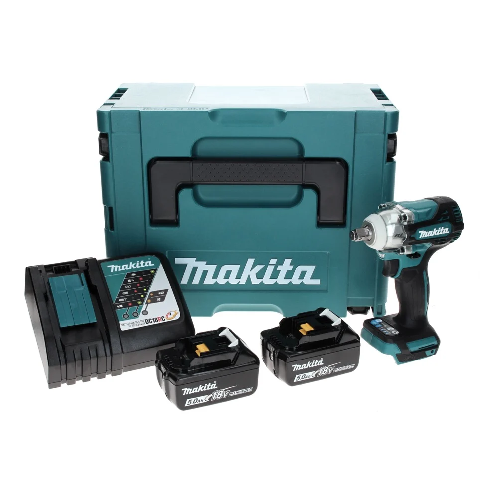 Llave de impacto sin cable Makita DTW 300 RTJ 18 V 330 Nm 1/2" sin escobillas + 2x baterí recargable 5,0 Ah + cargador + M...