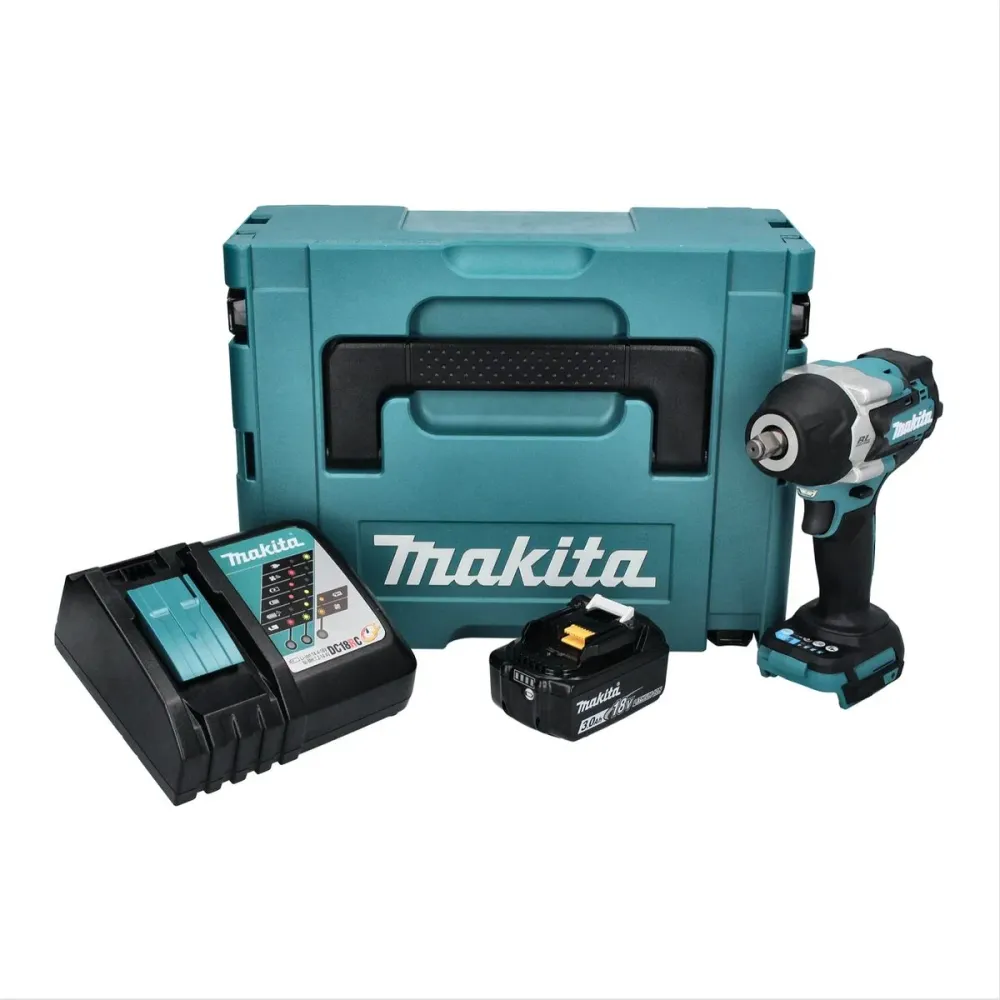 Llave de impacto sin cable Makita DTW 700 RF1J 18 V 700 Nm 1/2" XPT Brushless + 1x baterí recargable 3,0 Ah + cargador + M...