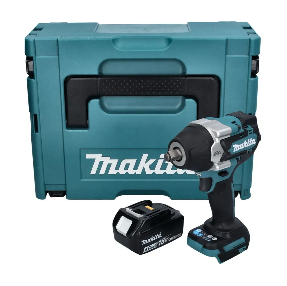Llave de impacto sin cable Makita DTW 700 M1J 18 V 700 Nm 1/2" XPT Sin escobillas + 1x baterí recargable 4,0 Ah + Makpac -...