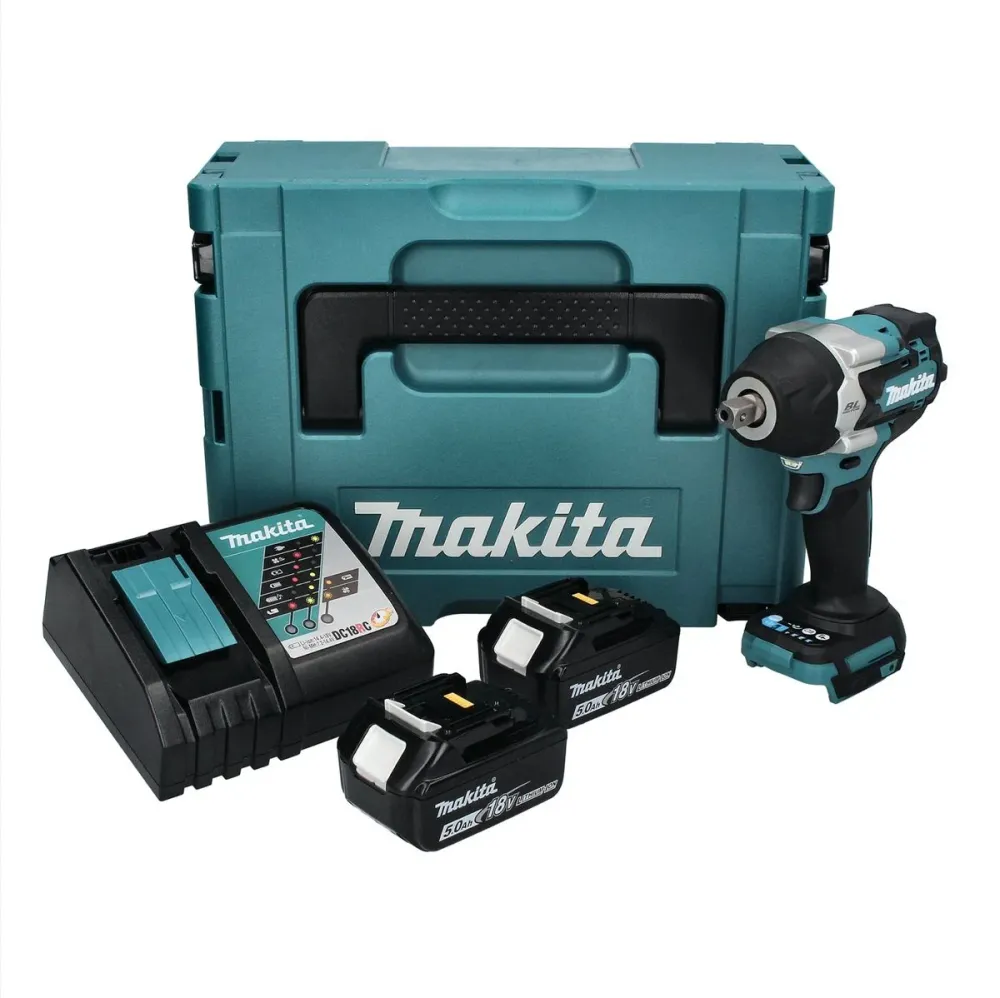 Llave de impacto sin cable Makita DTW 701 RTJ 18 V 700 Nm 1/2" XPT Brushless + 2x baterí recargable 5.0 Ah + cargador + Ma...
