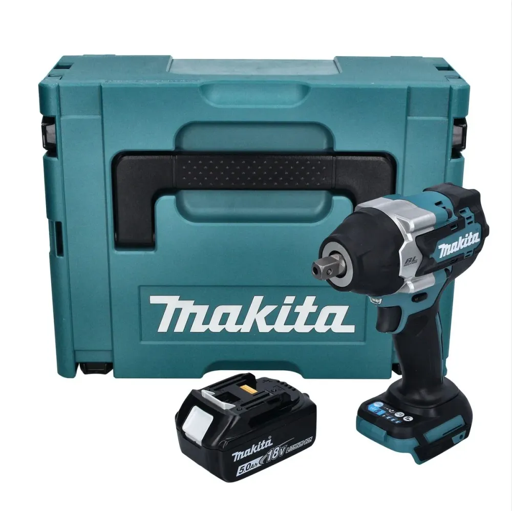 Llave de impacto sin cable Makita DTW 701 T1J 18 V 700 Nm 1/2" XPT Sin escobillas + 1x baterí recargable 5,0 Ah + Makpac -...