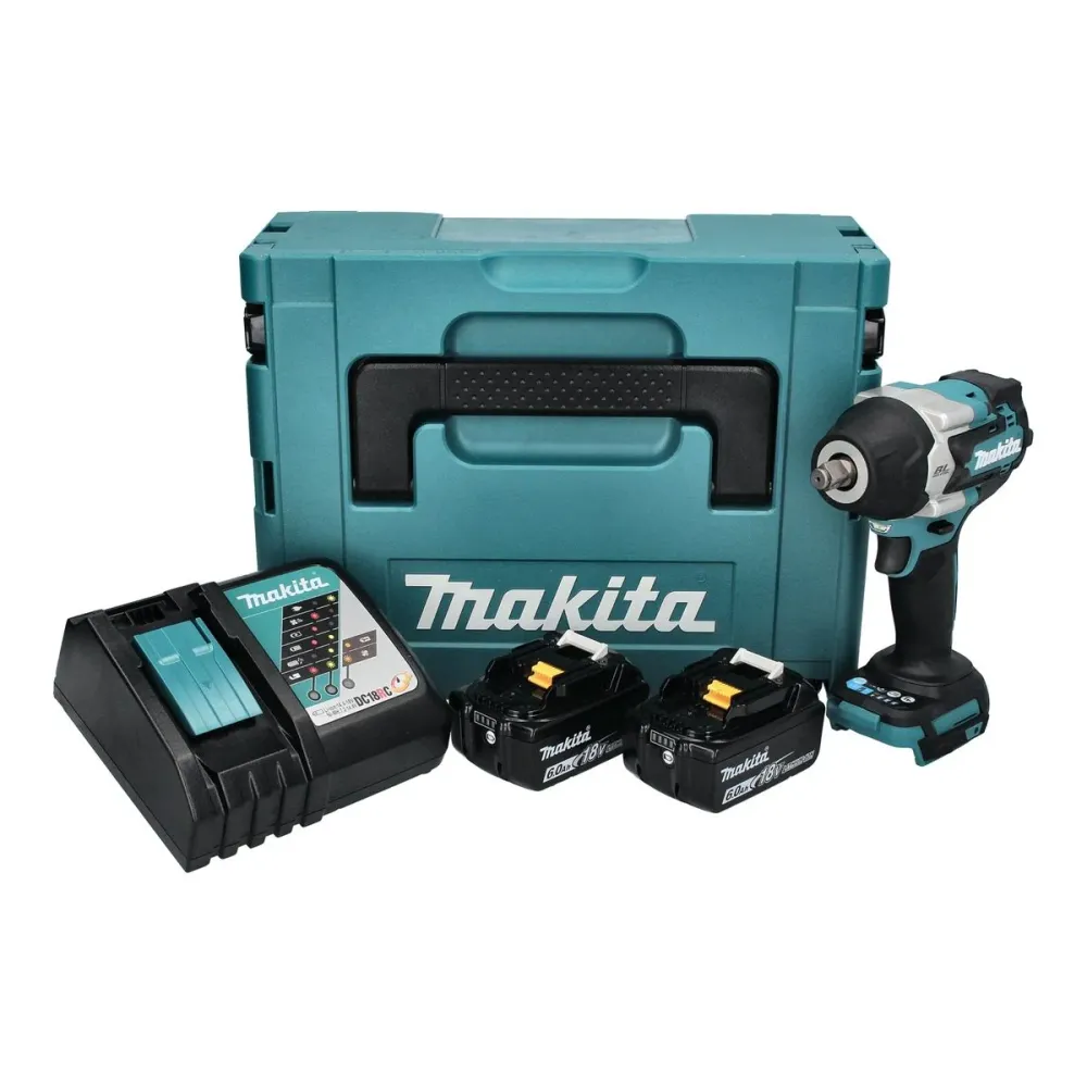 Llave de impacto sin cable Makita DTW 700 RGJ 18 V 700 Nm 1/2" XPT Sin escobillas + 2x baterí recargable 6,0 Ah + cargador...