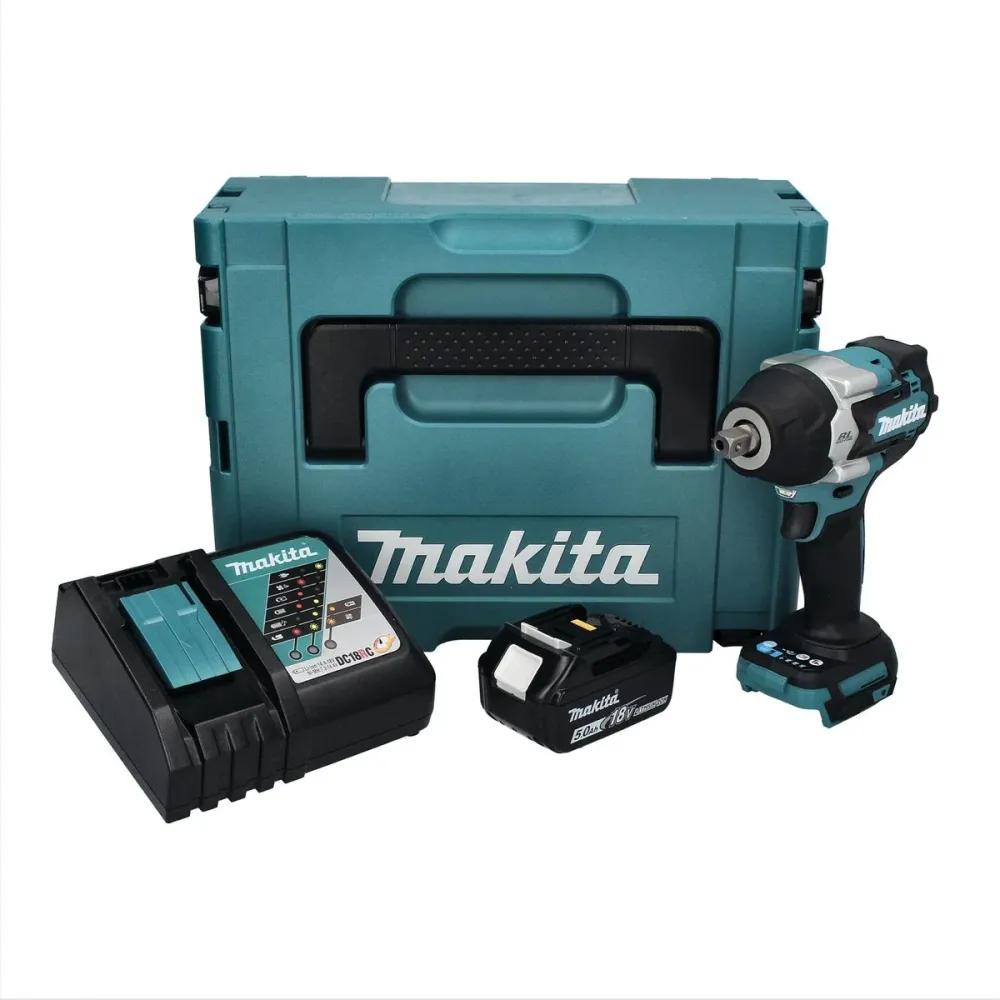 Llave de impacto sin cable Makita DTW 701 RT1J 18 V 700 Nm 1/2" XPT Brushless + 1x baterí recargable 5.0 Ah + cargador + M...
