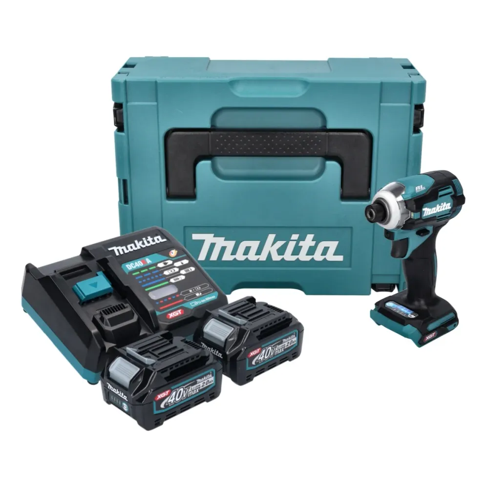 Makita TD 001 GA201 Llave de impacto inalámbrica 40 V máx. 220 Nm 1/4" XGT Brushless + 2x baterí 2,0 Ah + cargador + Makpac