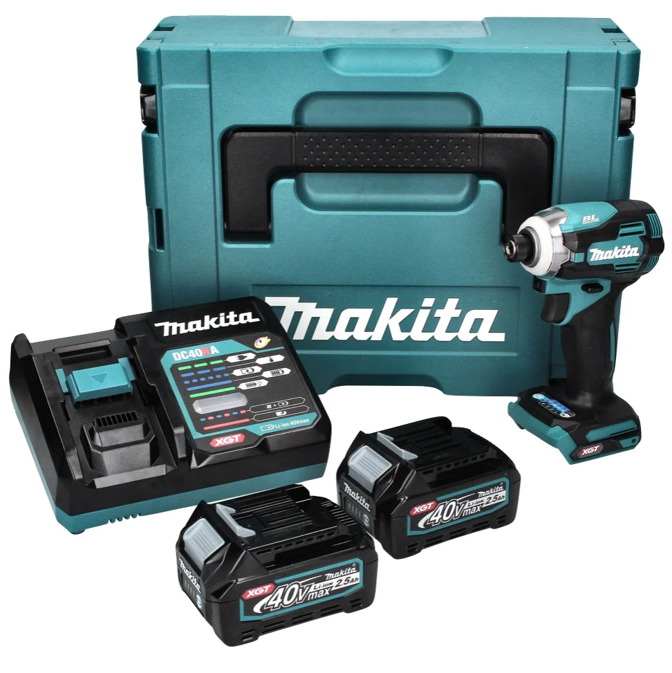 Makita TD 001 GD201 llave de impacto inalámbrica 40 V 220 Nm 1/4" XGT Brushless + 2x baterí 2,5 Ah + Makpac + cargador
