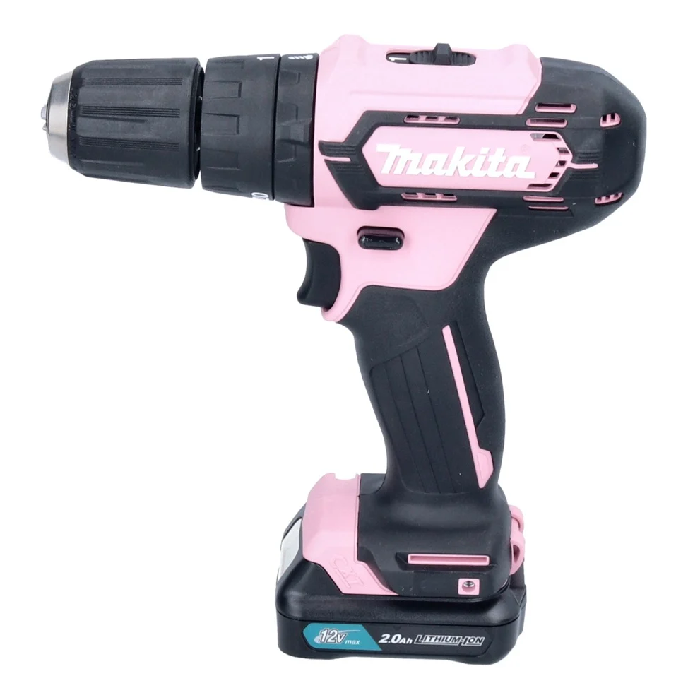 Makita HP 333 DSAP taladro percutor inalámbrico 12 V 30 Nm rosa + 1x baterí 2,0 Ah + cargador + estuche