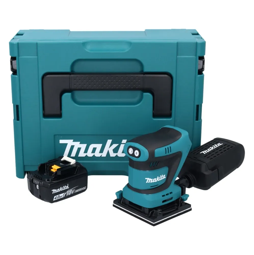 Makita DBO 481 M1J Lijadora orbital sin cable 18 V 112 x 102 mm + 1x baterí recargable 4,0 Ah + Makpac - sin cargador