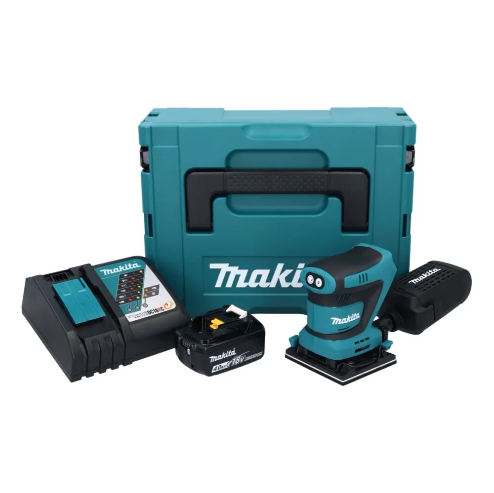 Makita DBO 481 RM1J Lijadora orbital sin cable 18 V 112 x 102 mm + 1x baterí recargable 4,0 Ah + cargador + Makpac