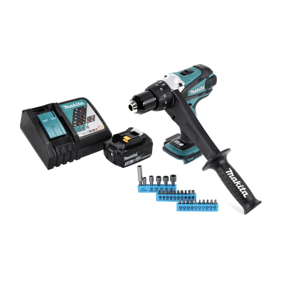 Makita DDF 458 RF1 taladro atornillador inalámbrico 18 V 91 Nm + 1x baterí 3,0 Ah + cargador + juego de puntas 26 piezas