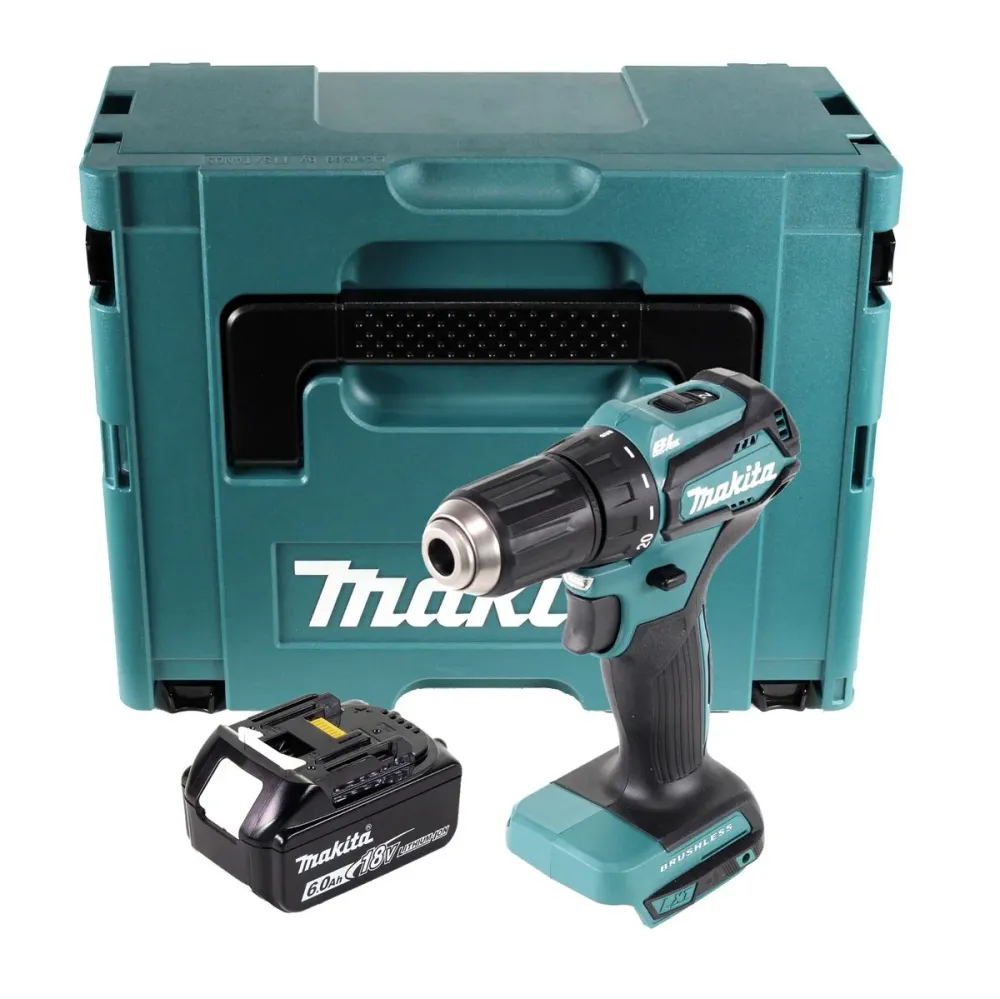 Makita DDF 483 G1J taladro atornillador inalámbrico 18 V 40 Nm sin escobillas + 1x baterí 6.0 + Makpac - sin cargador