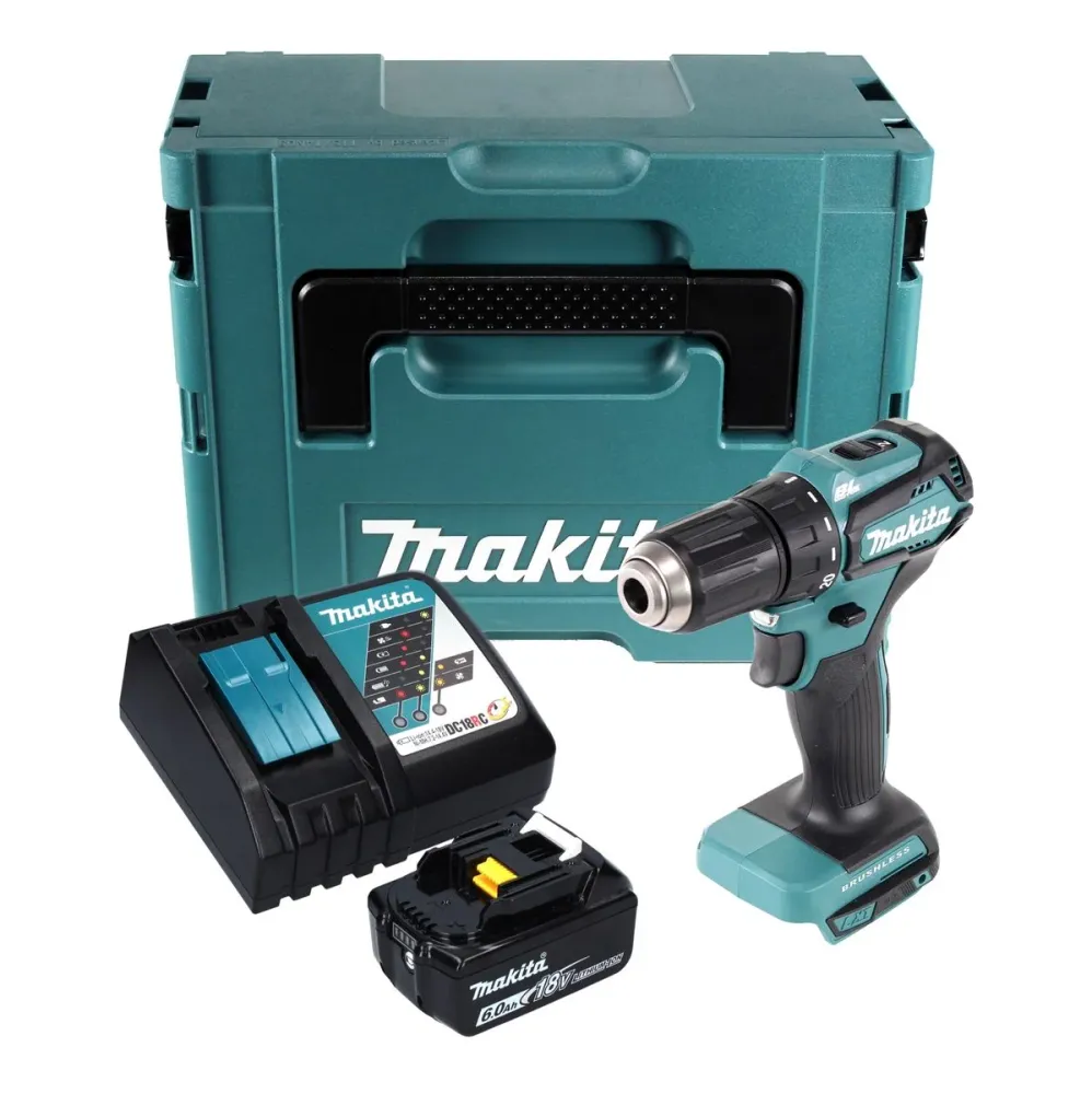 Makita DDF 483 RG1J taladro atornillador inalámbrico 18 V 40 Nm sin escobillas + 1x baterí 6.0 + cargador + Makpac