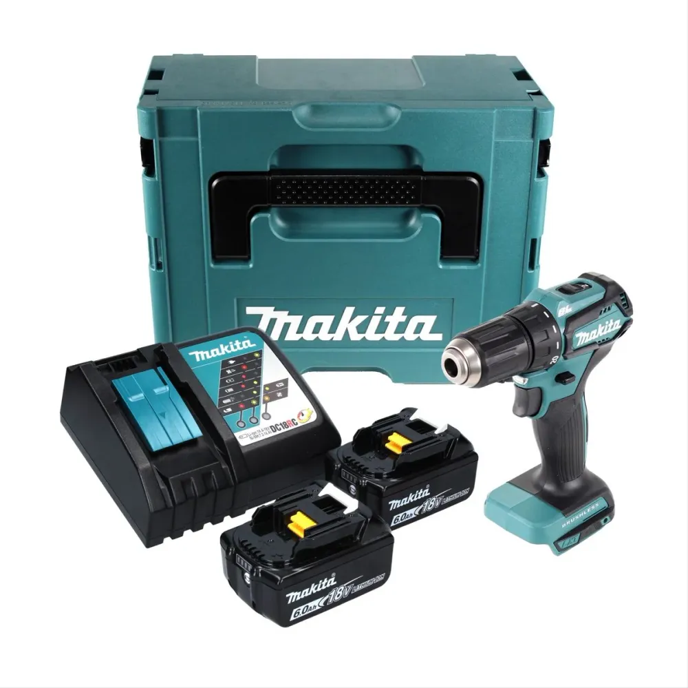 Makita DDF 483 RGJ taladro atornillador inalámbrico 18 V 40 Nm sin escobillas + 2x baterí 6.0 + cargador + Makpac