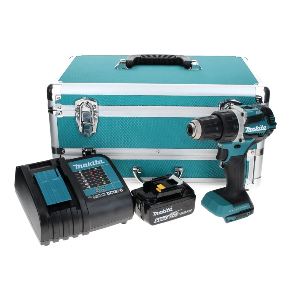 Makita DDF 484 SG1TX taladro atornillador inalámbrico 18 V 54 Nm sin escobillas + 1x baterí 6,0 Ah + cargador + juego de b...