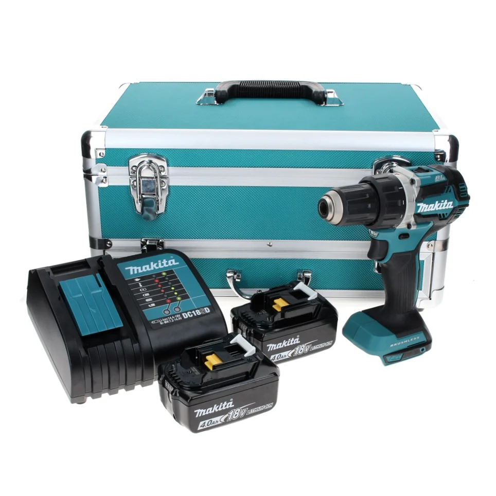Makita DDF 484 SMTX taladro atornillador inalámbrico 18 V 54 Nm sin escobillas + 2x baterías 4,0 Ah + cargador + juego de...
