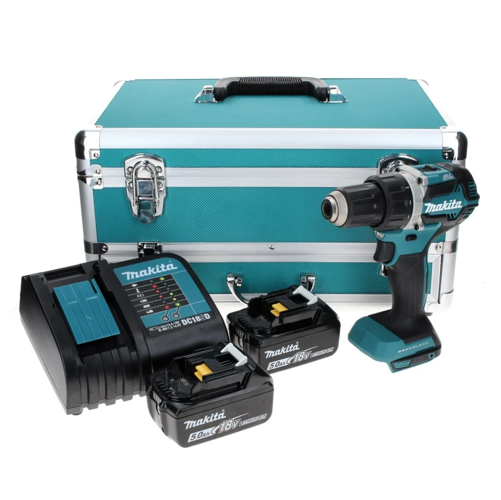 Makita DDF 484 STTX taladro atornillador inalámbrico 18 V 54 Nm sin escobillas + 2 baterías 5,0 Ah + cargador + juego de b...
