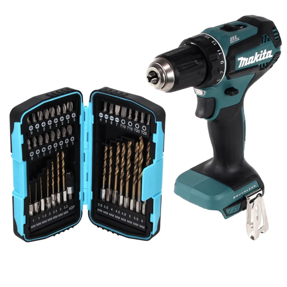 Makita DDF 485 Z taladro atornillador inalámbrico 18 V 50 Nm sin escobillas + juego de brocas de 40 piezas - sin baterí, s...