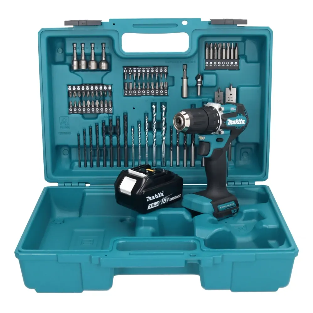 Makita DDF 487 F1X1 taladro atornillador inalámbrico 18 V 40 Nm sin escobillas + 1x baterí 3,0 Ah + juego de accesorios 74...