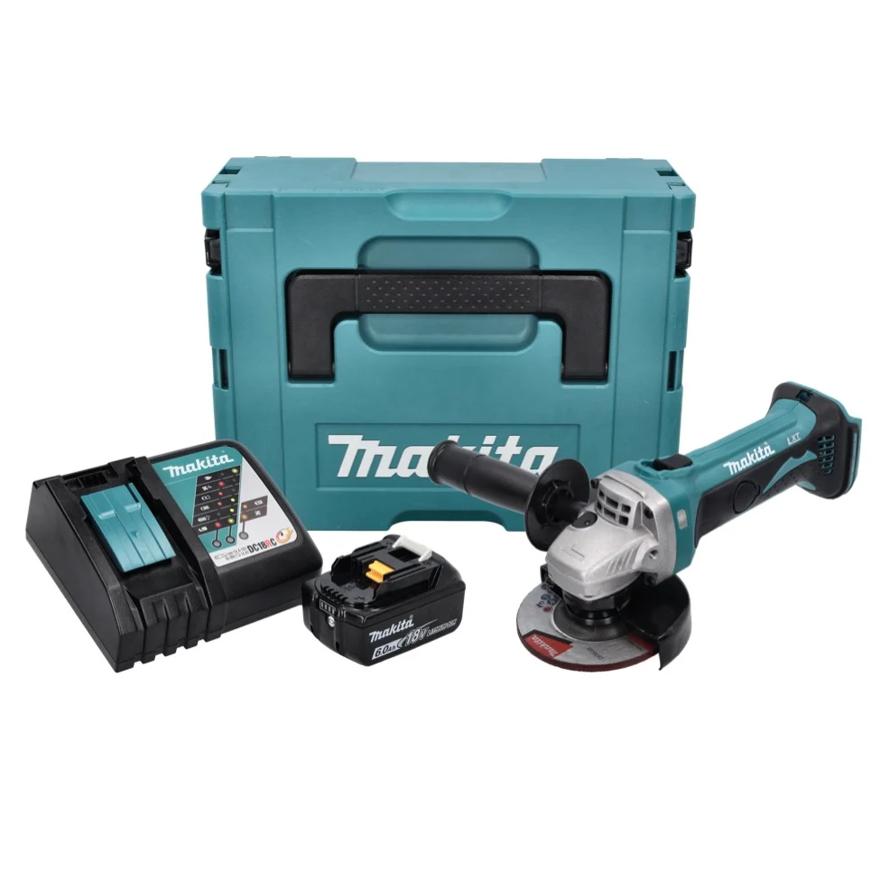 Makita DGA 452 RG1J Amoladora angular sin cable 18 V 115 mm + 1x baterí recargable 6,0 Ah + cargador + Makpac