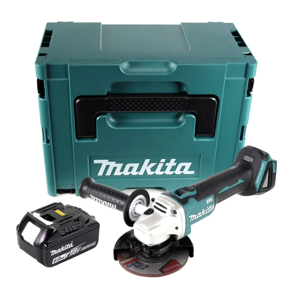 Makita DGA 504 G1J Amoladora angular sin cable 18 V 125 mm sin escobillas + 1x baterí recargable 6,0 Ah + Makpac - sin car...