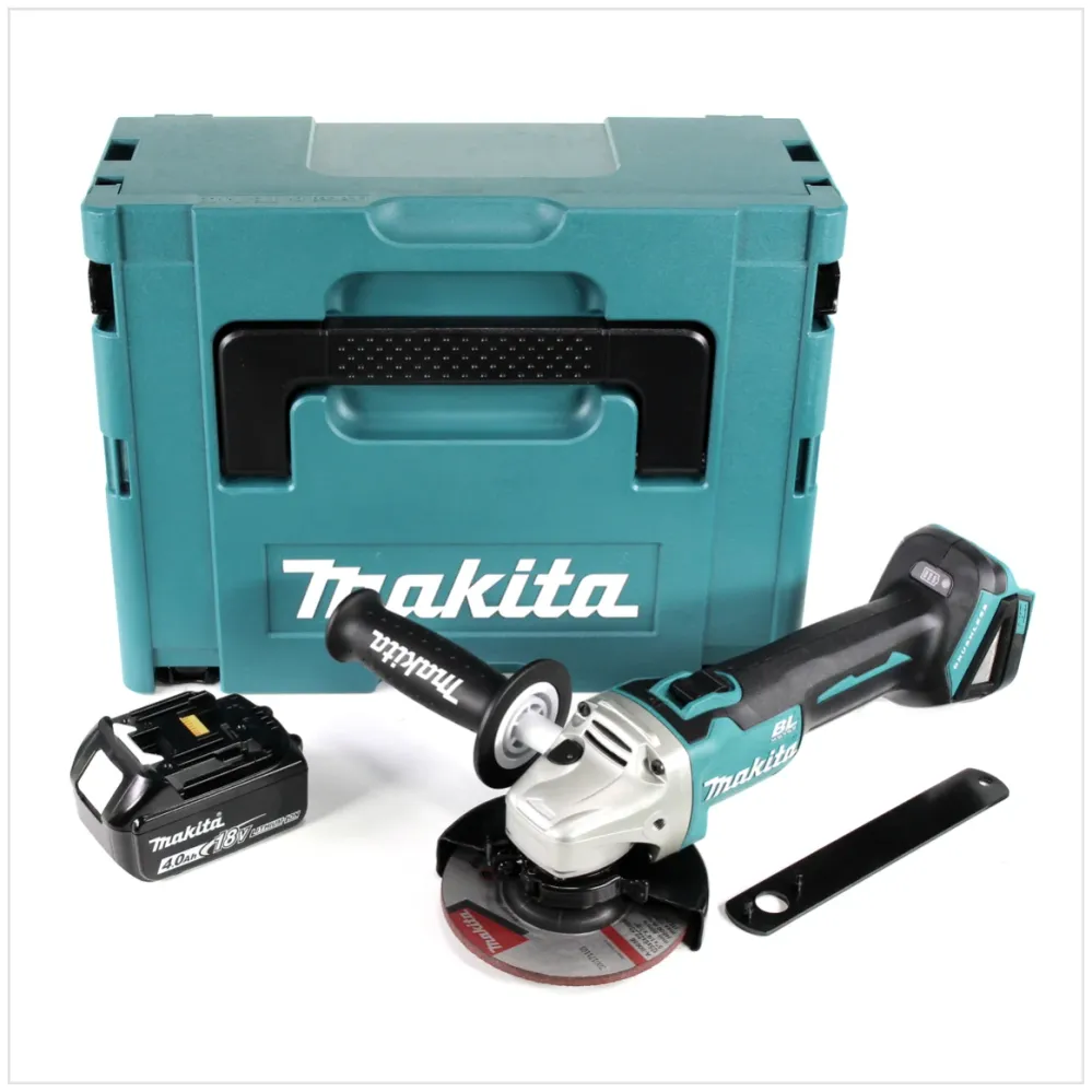 Makita DGA 504 M1J Mini-Amoladora inalámbrica 125 mm 18 V en Makpac 3 + 1x Baterí BL 1840 4,0 Ah ( Sin cargador )