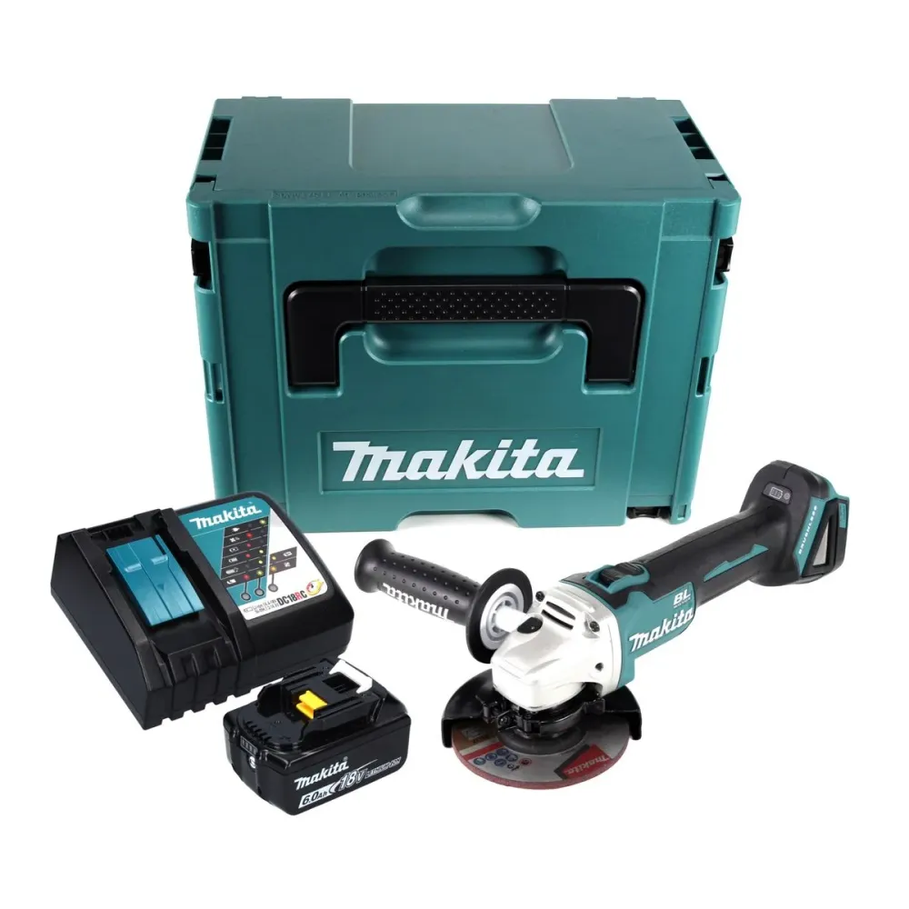 Makita DGA 504 RG1J Amoladora angular sin cable 18 V 125 mm sin escobillas + 1x Baterí 6.0 Ah + Cargador + Maletín Makpac