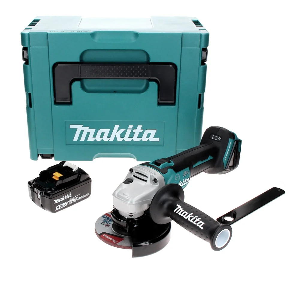 Makita DGA 506 G1J Amoladora angular sin cable 18 V 125 mm sin escobillas + 1x baterí recargable 6,0 Ah + Makpac - sin car...