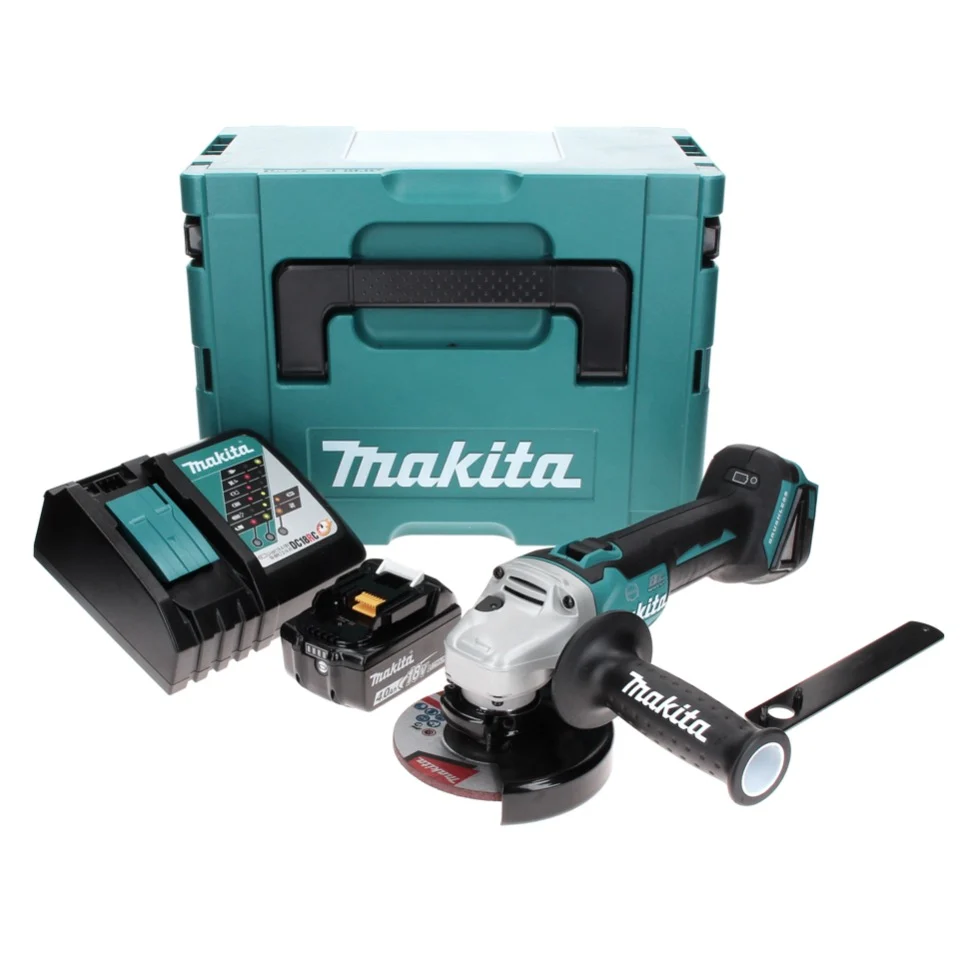 Makita DGA 506 RM1J Amoladora angular sin cable 18 V 125 mm sin escobillas + 1x baterí 4,0 Ah + cargador + Makpac
