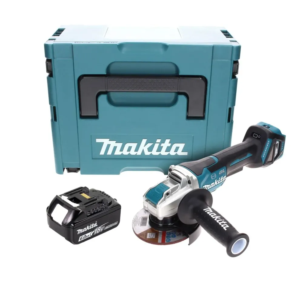 Makita DGA 519 G1J Amoladora angular sin cable 18 V 125 mm Brushless X-Lock + 1x baterí recargable 6,0 Ah + Makpac - sin c...
